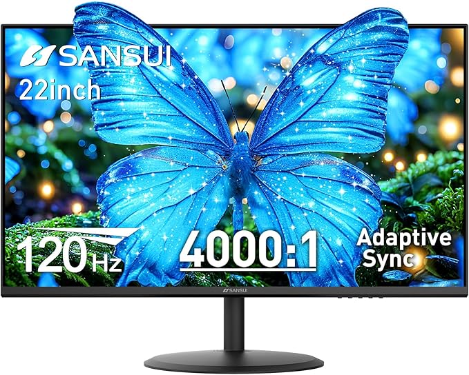 SANSUI 22 Inch 120Hz Monitor, FHD Computer Monitor 4000:1 Contrast Ratio with Adaptive Sync, HDR 100% sRGB, HDMI x 2, VESA Mount, Eye Care for Home/Office (ES-22X3AH, One HDMI Cable Included). by SANSUI