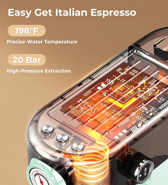 atatix 20 Bar Espresso Machine with Milk Frother, Compact Espresso Maker | Stainless Steel Coffee Machine with Precise Temp Control & 44oz Removable Water Tank for Latte, Cappuccino, Light Green - Image 5
