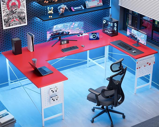 Pamray 71 Inch Large Gaming Desk with Power Outlets U Shaped Computer Desk | Spacious Workspace with USB Charging Ports & Pegboard & Headphone Hooks Suitable for PC Gaming Office Work Study and Writing by PAMRAY