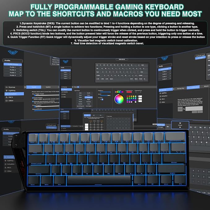 Aula WIN60 HE - 60% Mechanical Gaming Keyboard Wired, Hall Effect Magnetic Switch Hot Swappable,8000 Hz Polling Rate, RGB Keyboard 60 Percent Compact Design for PC (Gradient Gray) - Image 7