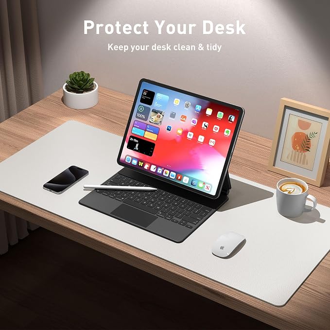 Aothia Leather Desk Pad Protector, Mouse Pad, Office Desk Mat, Non-Slip PU Leather Desk Blotter, Laptop Desk Pad, Waterproof Desk Writing Pad for Office and Home (36" x 17", Off-White) - Image 3