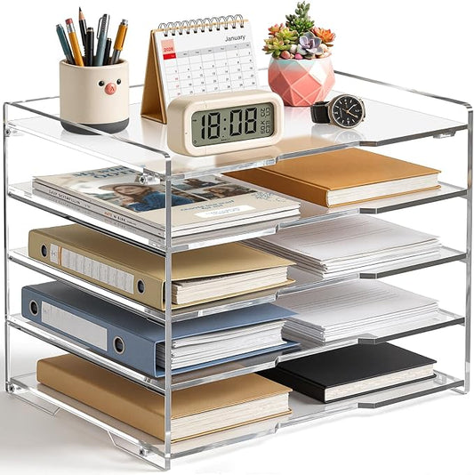 KKU 5 Tier Clear Acrylic Desk Organizer, Letter Tray Paper File Desk Organizer and Accessories For Office Supplies by KKUprotectanddisplayyourtreasures