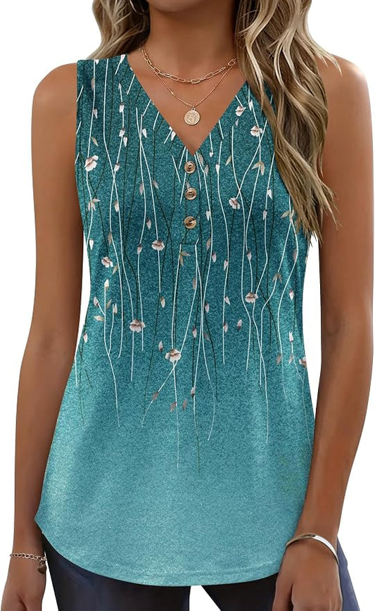 Zeagoo Tank Tops for Women 2026 Summer Top Henley Shirts Dressy Casual Loose Fit V-Neck Button Down Sleeveless Tshirt Blouse by Zeagoo