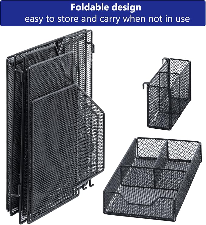 Topwey Desk Organizer, File Organizer for Desk with 2-Tier Paper Letter Tray, Drawer and 2 Pen Holder, Mesh Desktop Organization with Magazine Holder for Office Supplies - Image 3