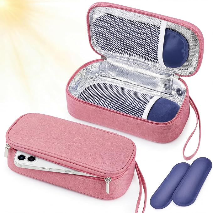 Phone Cooler Bag for Beach, Portable Phone Cooling Pouch with 2 Reusable Ice Packs, Keeps Cool in Extreme Heat for Car Pool Hiking, Extends Battery Life, Fits All Smartphones(Pink,Fabric) by Unknown