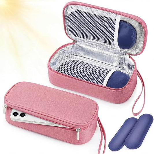 Phone Cooler Bag for Beach, Portable Phone Cooling Pouch with 2 Reusable Ice Packs, Keeps Cool in Extreme Heat for Car Pool Hiking, Extends Battery Life, Fits All Smartphones(Pink,Fabric) by Unknown