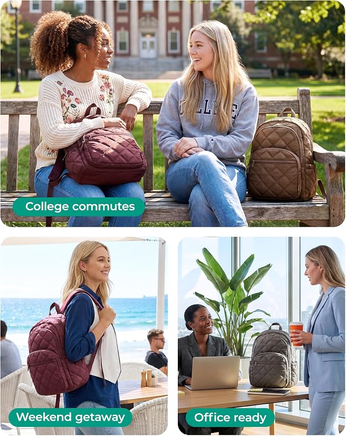 BAGSMART College Laptop Backpack,Cute Travel Backpack for Women,Quilted Computer Bookbag - Image 8