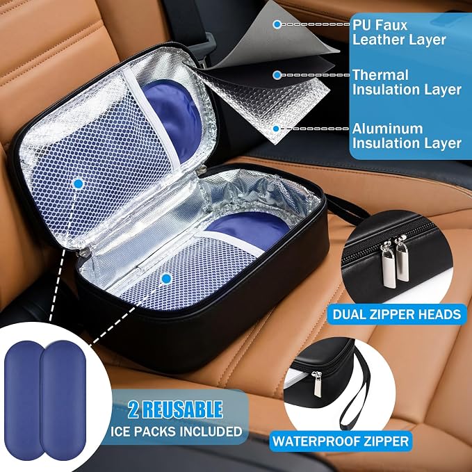 Phone Cooler Bag for Beach, Portable Phone Cooling Pouch with 2 Reusable Ice Packs, Keeps Cool in Extreme Heat for Car Pool Hiking, Extends Battery Life, Fits All Smartphones(Black,PU) - Image 3