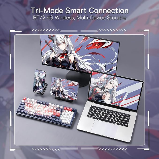 Redragon K686 PRO Wireless RGB Gasket Gaming Keyboard, Dye-Sub Anime Keycap | Multi-Function Control Wheel, 0-Delay Tri-Mode, Cushioned 5-Layer Noise Dampening for Creamy Thocky Sound, Practical 98 Keys - Image 6