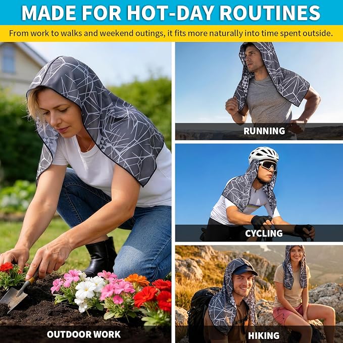 CAMBIVO Cooling Hoodie Towel for Men and Women, Lightweight Breathable Sun Protection Cover for Head, Neck, Ears, Face, Cooling Clothing for Extreme Heat, Sports Outdoors, Travel - Image 5