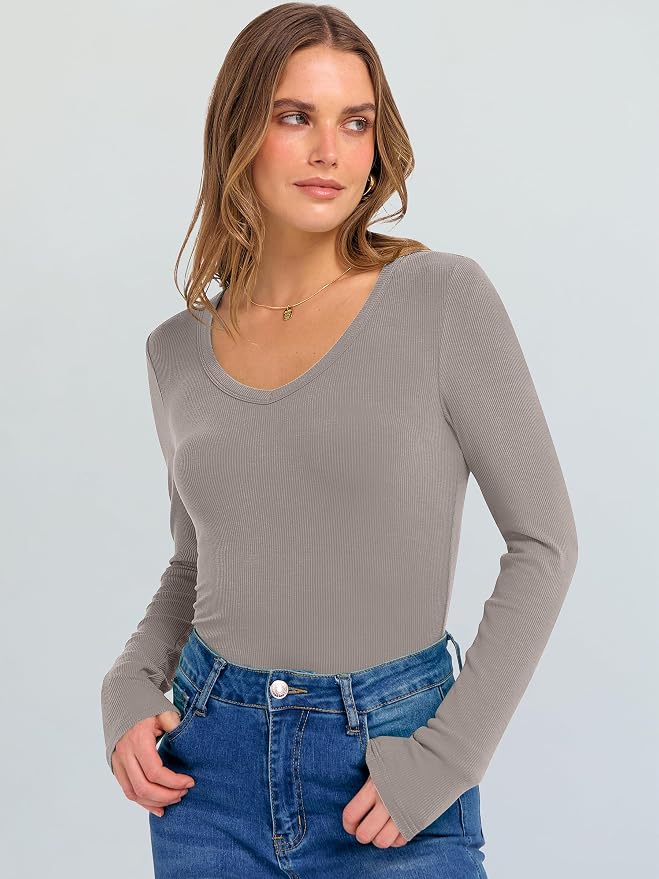 ANRABESS Long Sleeve V Neck Shirts for Women | Soft Comfy Ribbed Knit Fitted Tshirts, Casual Going Out Tops, 2026 Trendy Basic, Fall Winter Underscrub Layering Clothes - Image 4