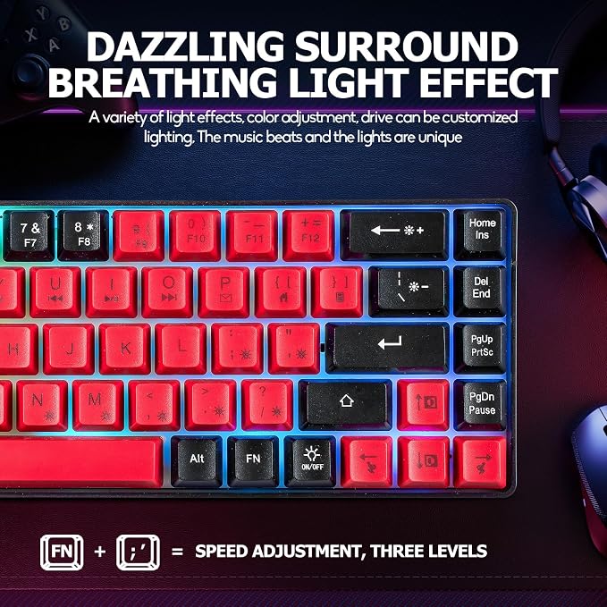 Wired Portable 60% Mechanical Feeling Gaming Keyboard,RGB LED Backlit Compact 68 Keys Mini Wired Office Keyboard for Windows Laptop PC Mac Gamer, Typist, Travel on Business Trip- Red and Black - Image 4