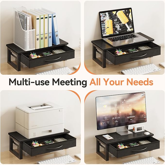 Computer Monitor Stand Riser, Desk Organizers and Accessories with Drawer, 2-Tier Laptop Stand for Desk, Office Organizer Storage, Wood - Image 7