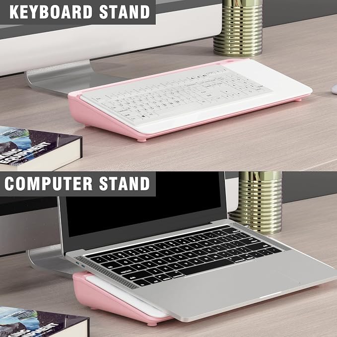 SELEAD Desktop Glass Whiteboard with Organizer & Built-in Mirror - Small Dry Erase White Board Computer Pad Keyboard Stand with Markers, Eraser, Holder for Women - Pink - Image 7