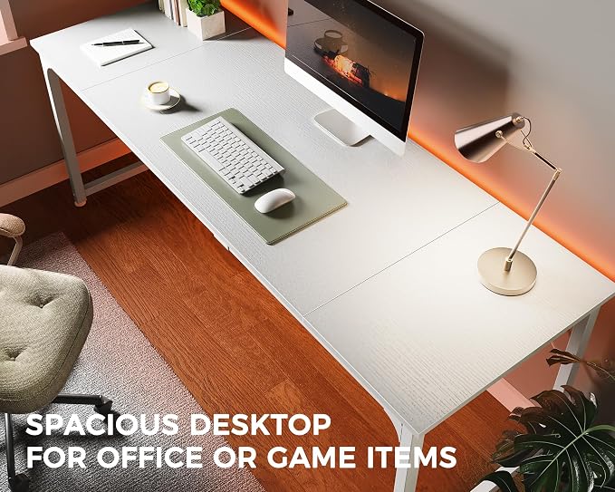 Huuger Computer Desk, 80 Inch Office Desk, Gaming Desk with Storage, Writing Desk Work Desk for Home Office, Study, Long Simple Desk, Large Legroom, Metal Frame, White - Image 5