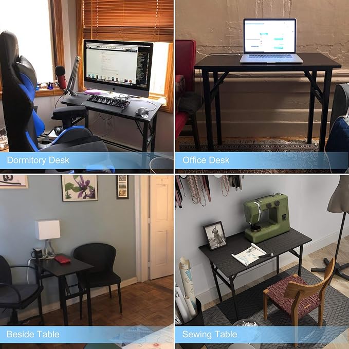 Need Folding Desk - 31 1/2" No Assembly Foldable Small Computer Table,Sturdy and Heavy Duty Writing Desk for Small Spaces, Black&Black Frame | Black Frame Writing Gaming Work Table/Sturdy Foldable Study Table for Small Space/Dormitory, No Assembly Requ... - Image 6