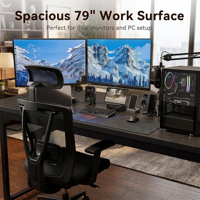 Coleshome 79 Inch Computer Desk with Power Outlet | Extra-long workspace • Supports multi-monitor setups • Stable steel frame • Spacious legroom • Home office & gaming - Image 5
