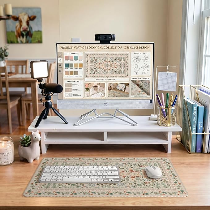 iCasso Aesthetic Flower Mouse Pad for Laptop, 23.6x13.7in Desk Pad, Beige | Desk Matt for Desktop,Anti-Slip Mousepad with Stitched Edges for Laptop Computer Keyboard - Image 8