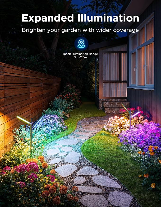 Govee Outdoor Garden Lights, 2 Pack, RGBWWIC, IP66 Waterproof | 16 Million Colors, 64 Scenes for Outdoor Decor, Patio, Landscape Lighting, Compatible with Alexa, Google Assistant, Matter - Image 4