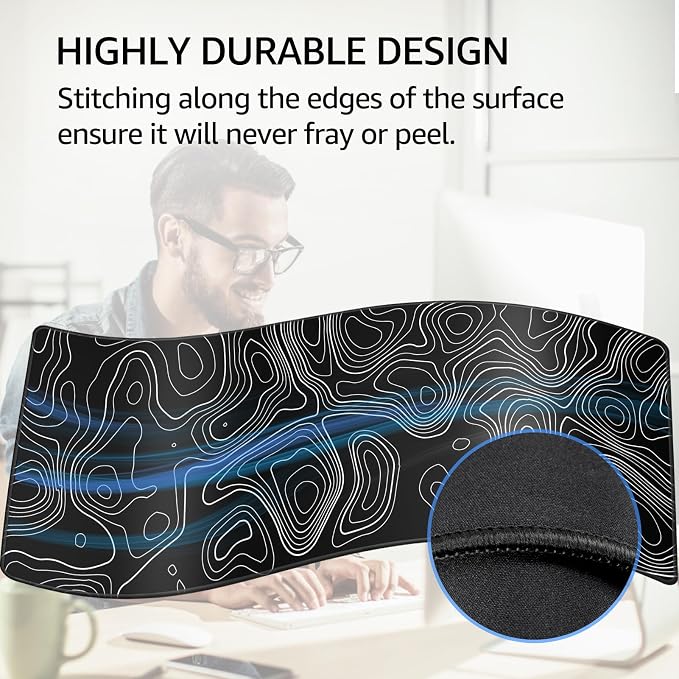 KTRIO Large Gaming Mouse Pad, Desk Mat, 31.5 x 11.8 in, Black Topographic, XL - Image 3