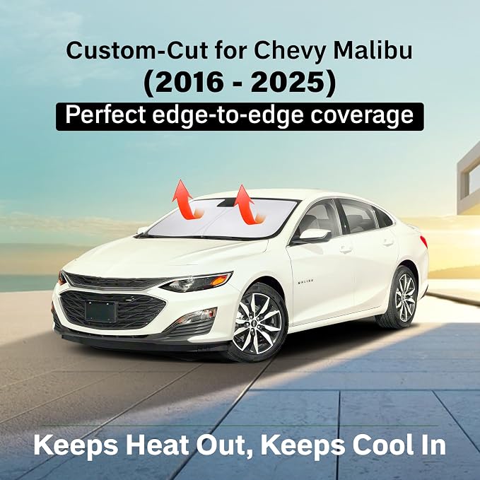 EcoNour Windshield Sunshade for Chevrolet Malibu 2016-2023 2024 2025, Sun Visor for Front Windshield & Window Sun Shade Cover, UV Heat Blocker & Protector, Car Accessories - Image 2