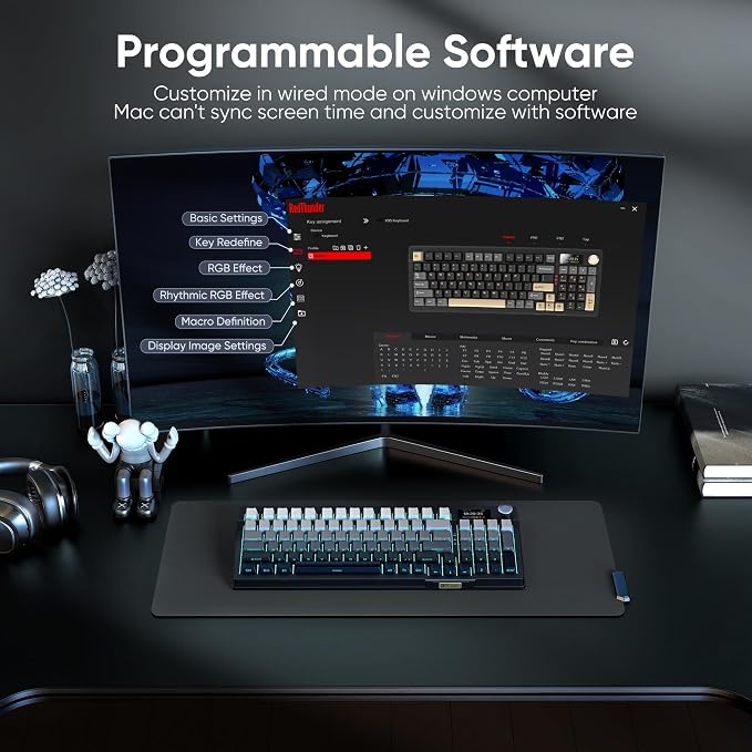 RedThunder K95 Wireless Mechanical Keyboard,TFT Screen & Knob, Trip-Modes Connection, Gasket Custom Hot-Swap Keyboard, RGB Backlit, Pre-lubed Linear Switches, Side Printed PBT Keycaps, Gray Gradient - Image 8