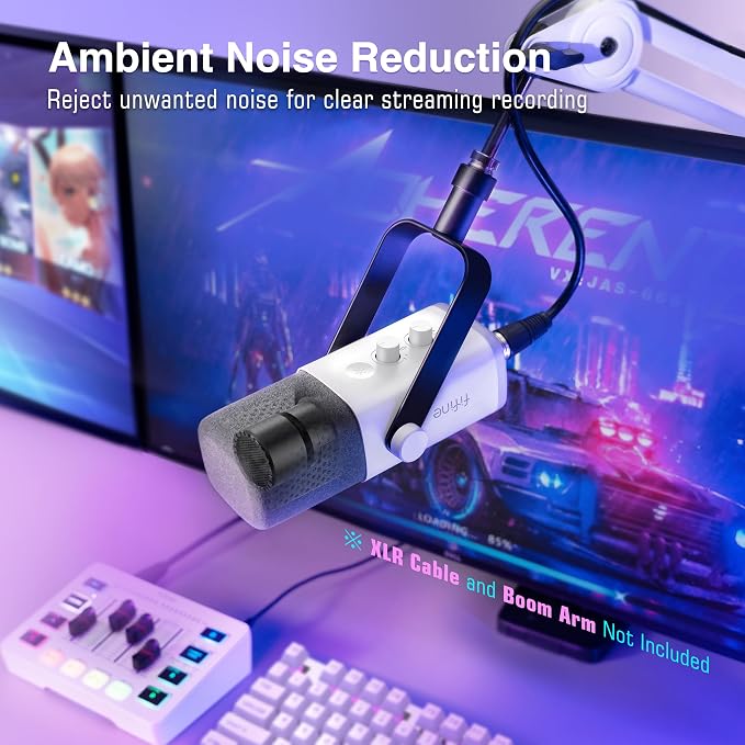 FIFINE AmpliGame AM8W XLR/USB Gaming Microphone for Streaming Podcasting | Dynamic PC Computer RGB Mic, with Gain Knob, Mute Button, Monitoring Jack, for Gamer Recording Video Creation, White - Image 6