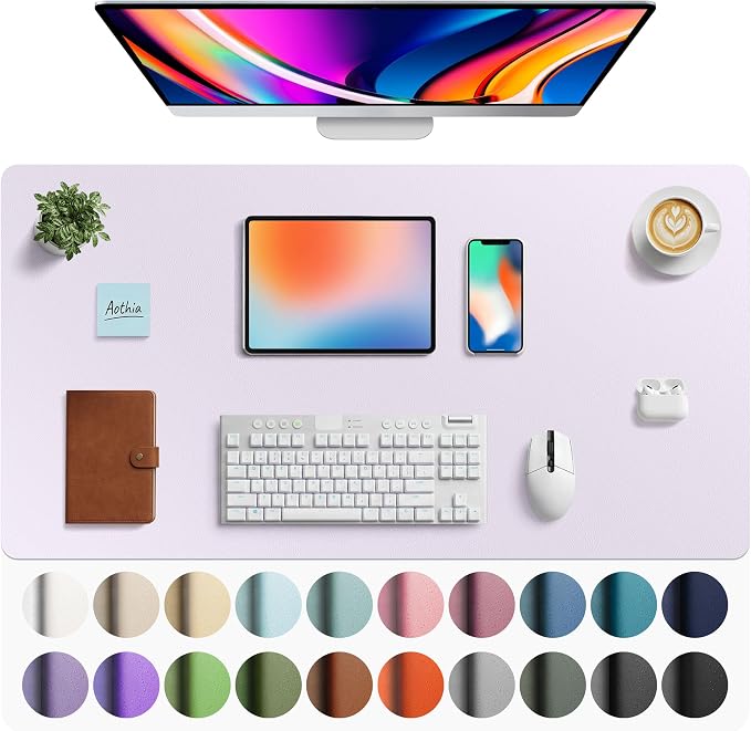 Aothia Faux Leather Desk Mat - Large Mouse Pad, Non-Slip PU Leather Blotter, Waterproof Writing Surface for Office and Home (Soft Lavender, 40" x 24") by AothiaSimpleNaturalUnique