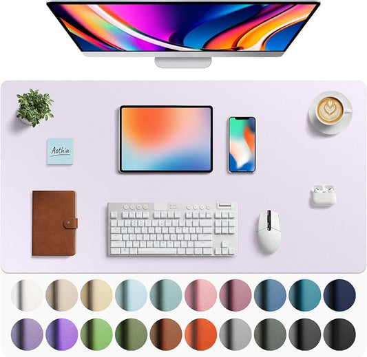 Aothia Faux Leather Desk Mat - Large Mouse Pad, Non-Slip PU Leather Blotter, Waterproof Writing Surface for Office and Home (Soft Lavender, 40" x 24") by AothiaSimpleNaturalUnique