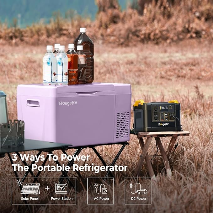 BougeRV Purple 23Quart Portable Refrigerator, 12 Volt Fridge 22L, Portable Freezer Compressor Cooler 12/24V DC 110~240 Volt AC for Truck Van RV Camper -8℉~50℉ - Image 4