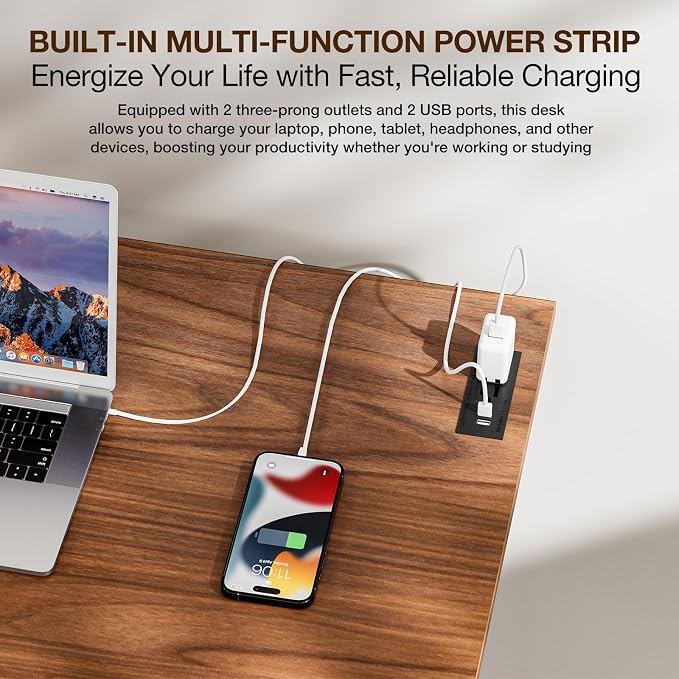 TEMI Small Computer Desk Folding Table - No Assembly, Compact 35.8" Foldable Desk with Power Outlets & USB Charging Port, Portable Small Office Desk, Ideal Mini Study Table for Narrow Spaces, Walunt - Image 5