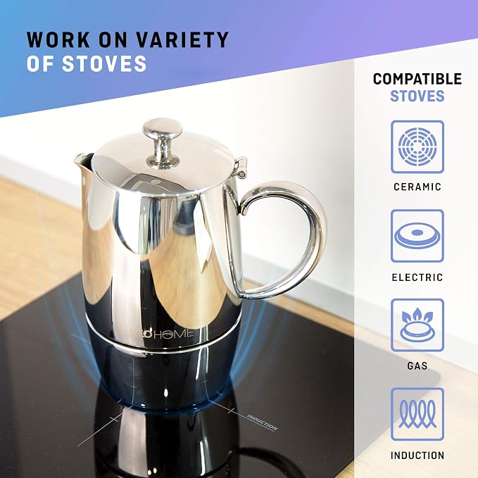 VeoHome Stovetop Espresso Coffee Maker - l Multi-Stove Stainless Steel Induction Moka Pot (300 mL) - Image 4