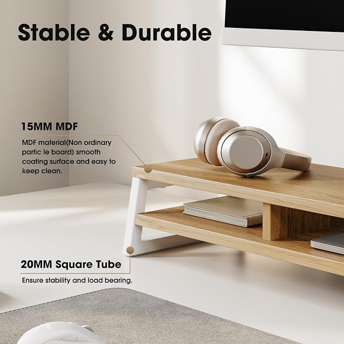 Fenge Dual Monitor Stand for Desk, 42.5in Large Monitor Riser for 2 Monitors, 2 Tier Computer Office Desk Top Shelf, Desktop Storage Stand for Laptop, PC, Computer, Printer - Image 3