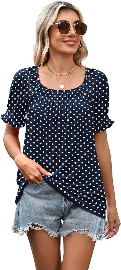 WIHOLL Womens Short Sleeve Square Neck Summer Tops Dressy Casual Blouses Trendy Clothes 2026 - Image 5
