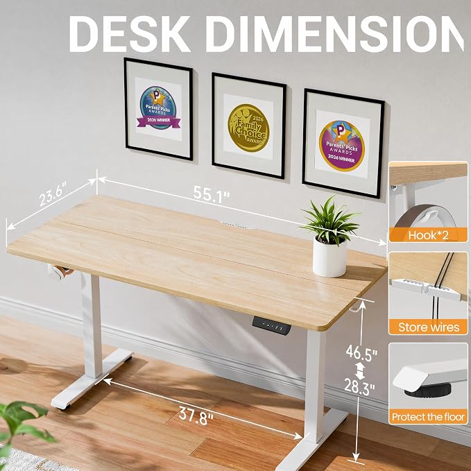 Veken Standing Desk, Nature, 55×23.6 Inch | Height Adjustable Sit Stand Up Computer Tables for Home Office, Study , Writing, Suit students, employees and group work - Image 2