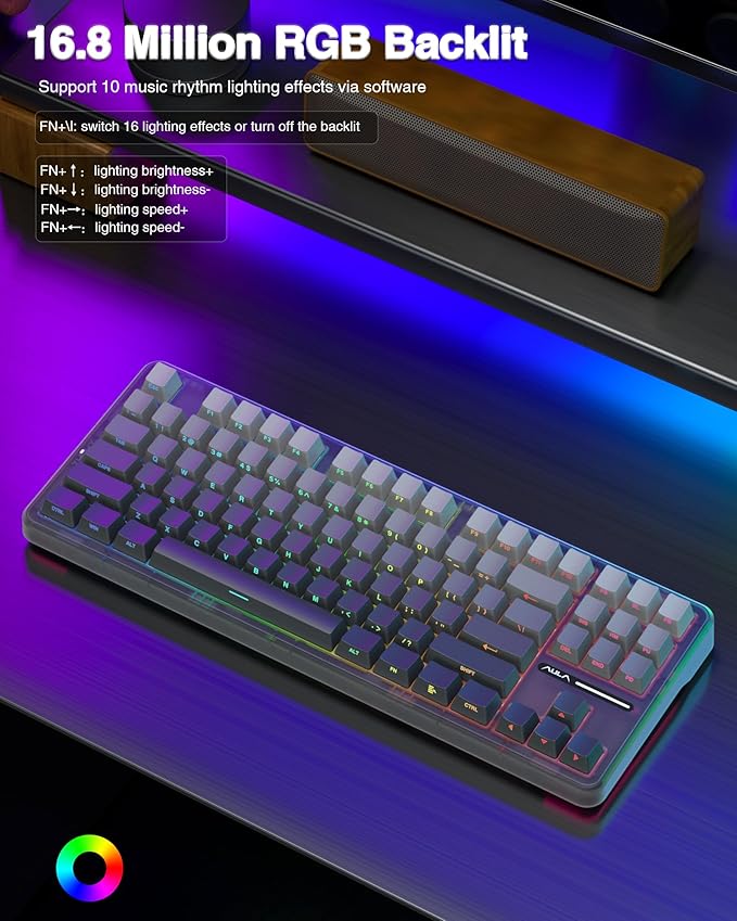 AULA F87 Pro Wireless Mechanical Keyboard,Tri-Mode BT5.0/2.4GHz/USB-C Hot Swappable Custom Keyboard,Pre-lubed Switches,Side Printed PBT Keycaps,75% TKL RGB Backlit Gaming Keyboards - Image 6