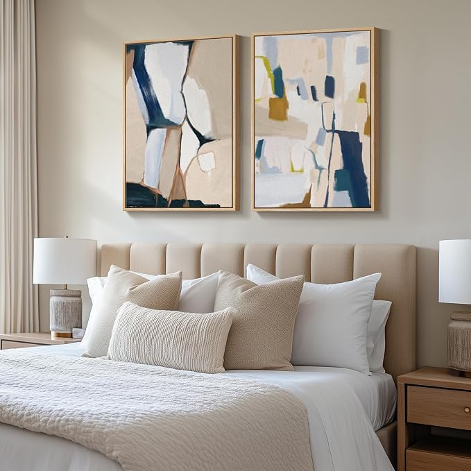 Large Framed Neutral Abstract Wall Art for Living Room, Set of 2 Bright Modern Canvas Prints Paintings Artwork for Walls, Colorful Abstract Pictures for Hallway Stair Bedroom Office Wall Decor 24x36 In - Image 8