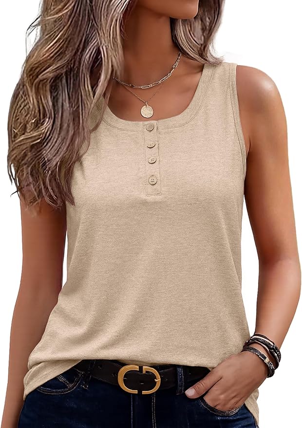 Zeagoo Womens Tank Tops Summer Sleeveless Tops Loose Button Henley Shirts Crew Neck Dress Casual 2026 Clothes by Zeagoo