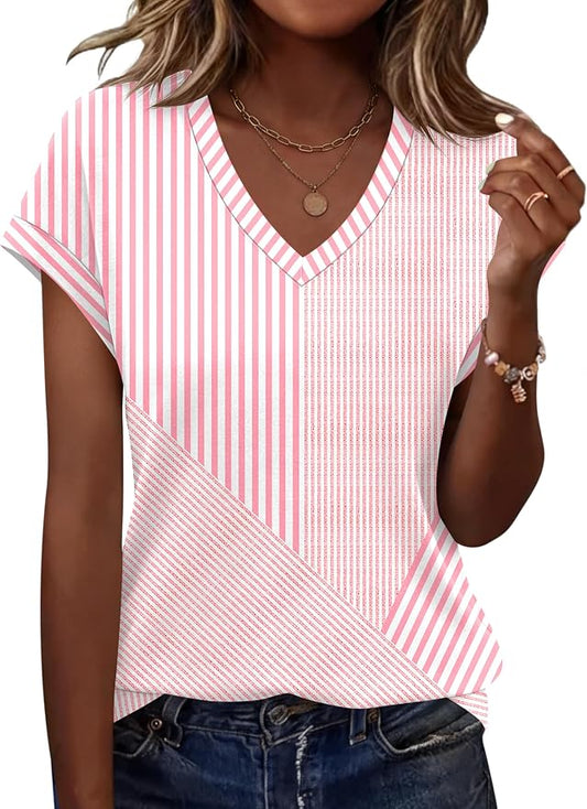 Rapbin Womens Summer Tops Women Blouses Dressy Casual V Neck T Shirts Short Sleeve Spring Tops for Women by RAPBIN