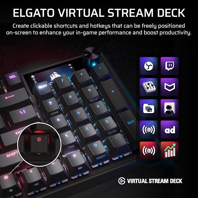 Corsair Vanguard 96 Wired Mechanical Gaming Keyboard – 96% Layout, MLX Fusion Tactile Switches, 8000Hz Polling, LCD Display, Virtual Stream Deck, G-Keys, SOCD Flashtap, QWERTY US – Black - Image 8