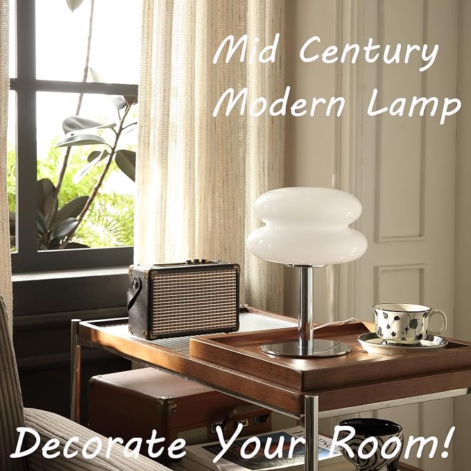 Glivpny Mushroom Lamp Table Lamp for Night Stands,Mid Century Modern Desk Lamps for Bedroom, Vintage Dimmable Bedside Small Cute Lamps, Cool Aesthetic House Warming Gifts New Home Decor(White) - Image 2