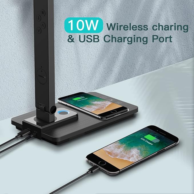 LAOPAO LED Desk Lamp with Wireless Charger: Desk Lamps for Home Office Bedroom, 5 Color Modes & Brightness Dimmable, 2 Night Light - Image 7