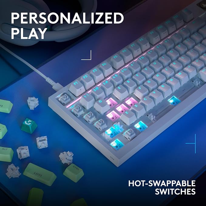 Logitech G316 X 98 Mechanical Gaming Keyboard (Linear) - White | Hot-Swappable Linear Mechanical Switches, Gasket Design, PBT Keycaps, <8Khz, LIGHTSYNC RGB, Dot-Matxix LED Display, USB-C - Image 4
