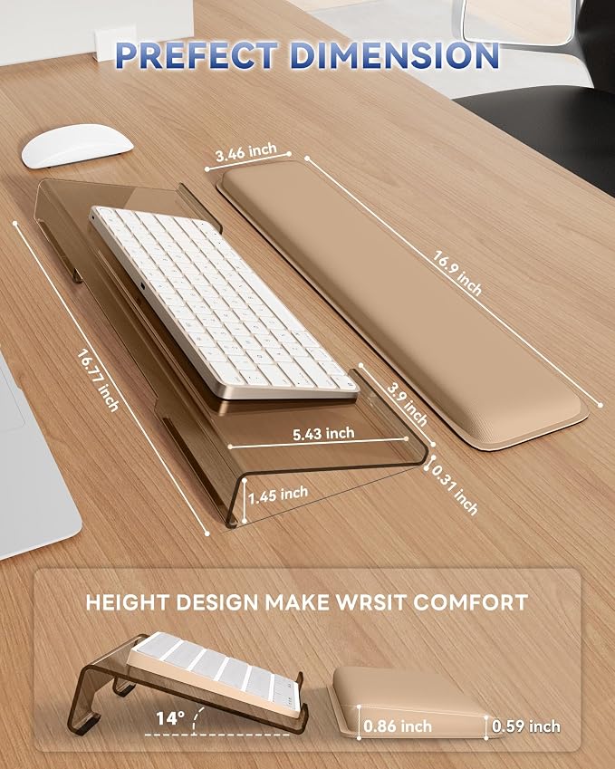 Laborio Computer Keyboard Wrist Rest, Keyboard Riser Stand for Desktop | Coffee, Ergonomic Acrylic Keyboard Holder, Non-slip Wrist Pad, Pain Relief for Typing, Multiple Colors - Image 6
