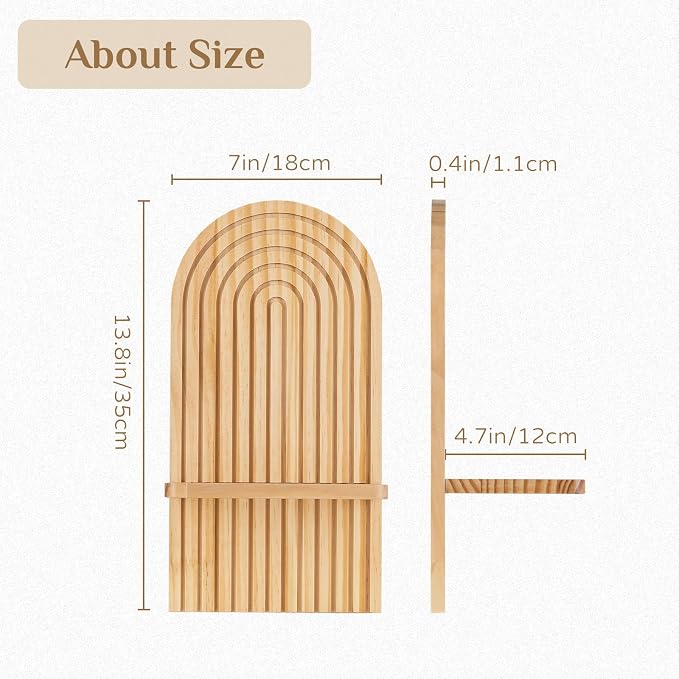 Boho Wall Decor Set of Two: Wood Wall Candle Holder | 3D Arch Design, Natural Minimalist Candle Sconces for Pillar or Plants, for Living Room, Bathroom, Nursery, Bedroom - Image 3