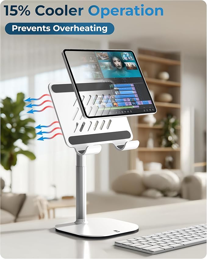 COOPER TabHolder, 7-10" Height Adjustable Tablet Stand, Premium iPad Stand for Desk, 270° Tilt iPad Holder, Kindle Holder, 15.6-17" Portable Monitor Support (White) - Image 4