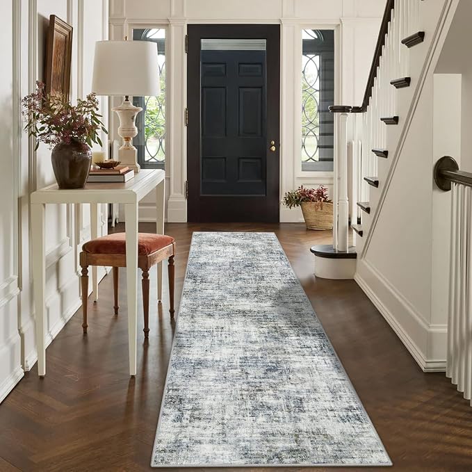 2'6''x8' Runner Rugs Washable Rug: Modern Abstract Hallway Runner Rug Indoor Soft Low Pile Thin Carpet Anti-Skid Non-Shedding Carpets for Kitchen, Entryway, Laundry, Bedroom - Blue Multi - Image 4