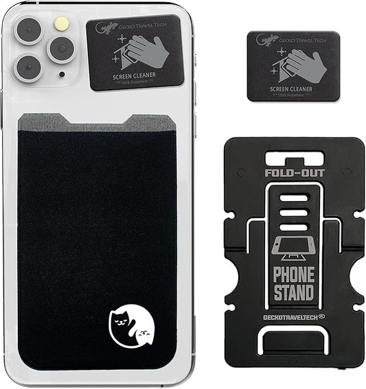 Phone Wallet - Adhesive Card Holder - Cell Phone Pouch - Stick on Lycra Pocket by Gecko - Carry Credit Cards and Cash by GeckoTravelTech