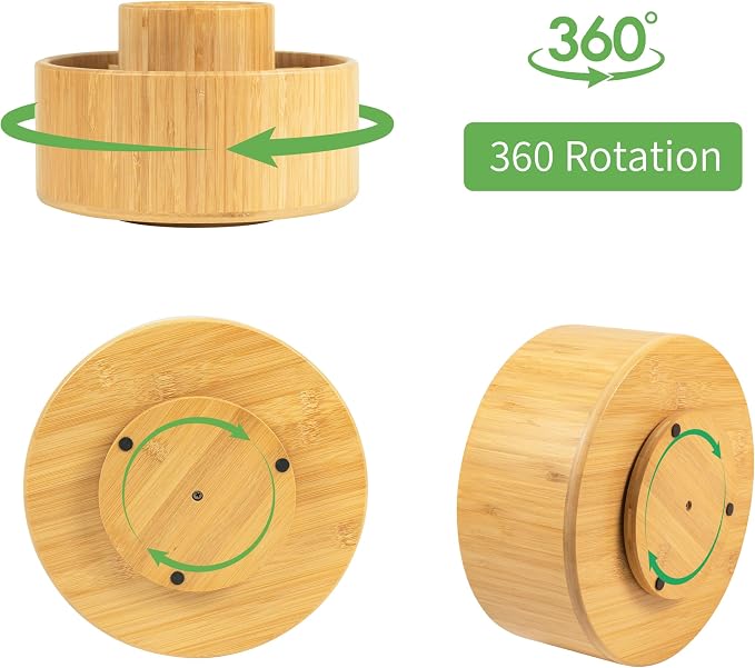 Utoplike Large Bamboo Rotating Pencil Holder, 360° Colored Pen Organizer | Spinning Art Supply Desk Caddy with Raised Center, 11-Compartment Desktop Storage for Pens, Markers and Office Supplies - Image 4