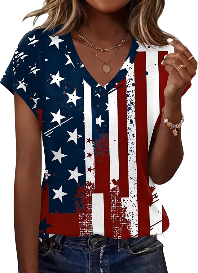 Rapbin Womens Summer Tops Women Blouses Dressy Casual V Neck T Shirts Short Sleeve Spring Tops for Women by RAPBIN